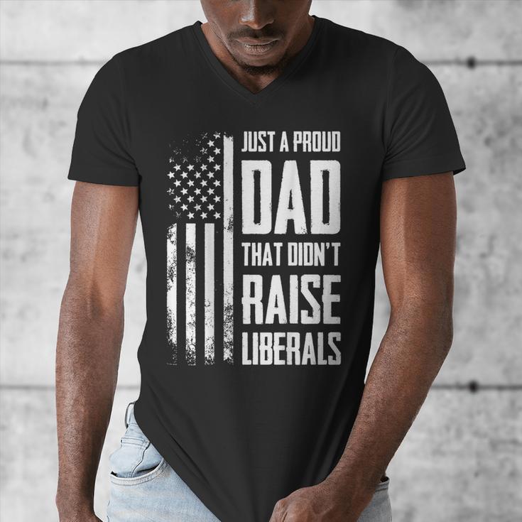 Proud Dad That Didn't Raise Liberals American Flag -ON BACK Women Men Men's V-Neck T-Shirt