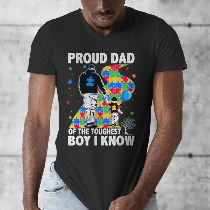 Proud Dad Of The Toughest Boy Autism Awareness Father Autism Men's V-Neck T-Shirt
