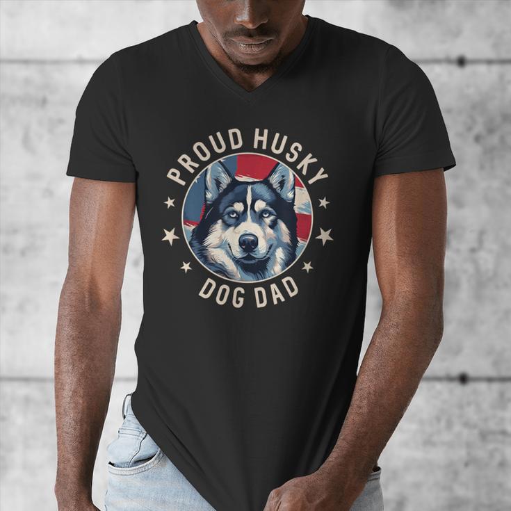 Proud Husky Dad American Flag Patriotic Husky Dad Men's V-Neck T-Shirt
