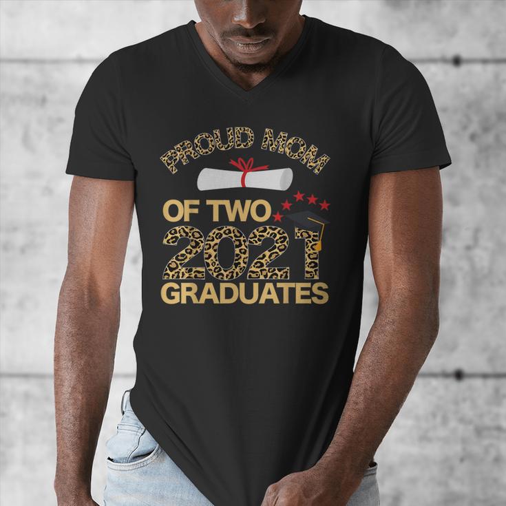 Proud Mom Of Two 2021 Graduates Twin Mama Graduation Leopard Men's V-Neck T-Shirt
