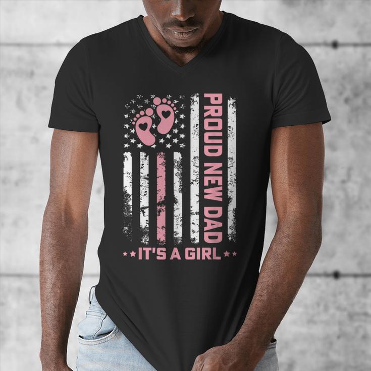 Proud New Dad New Girl Baby First Fathers Day American Flag Men's V-Neck T-Shirt