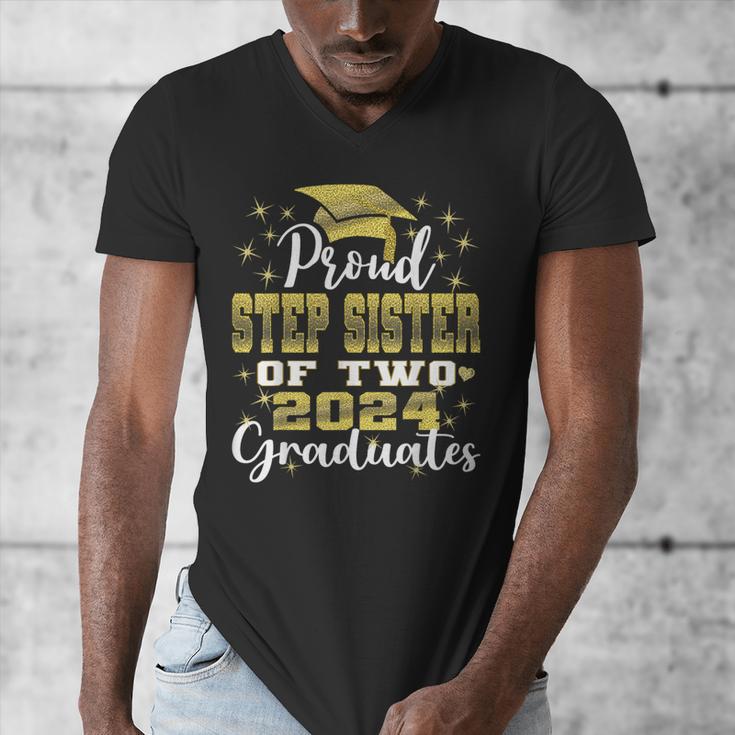 Proud Step Sister Of Two 2024 Graduate Class 2024 Graduation Men's V-Neck T-Shirt