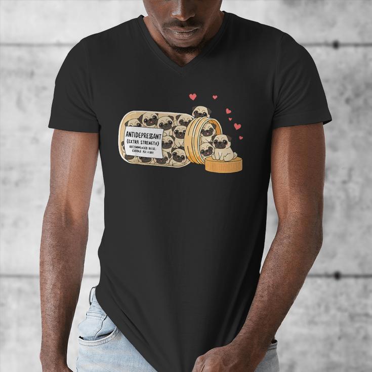 Pug Anti Depressant Mom Dad Kids Men's V-Neck T-Shirt Pug Anti Depressant Mom Dad Kids Men's V-Neck T-Shirt