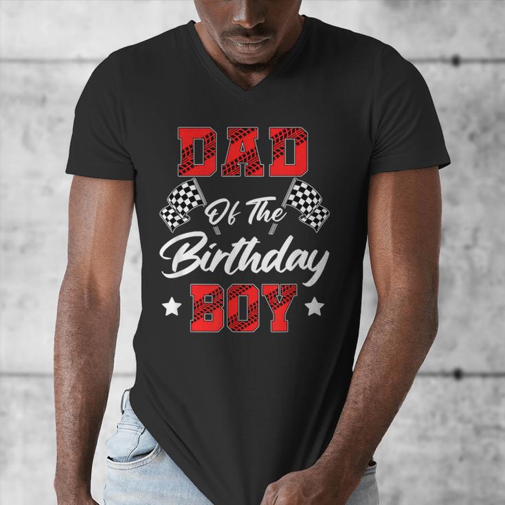 Race Car Dad Of The Birthday Boy Racing Family Pit Crew Men's V-Neck T-Shirt