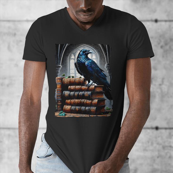 Raven On A Stack Of Books Wisdom Of Odin Men's V-Neck T-Shirt