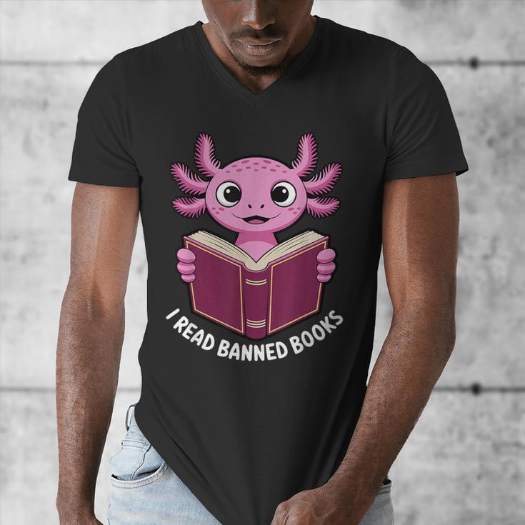 I Read Banned Books Axolotl Reading Men's V-Neck T-Shirt