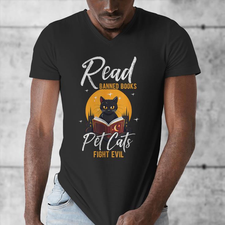 Read Banned Books Pet Cats Fight Evil Read Banned Reader Men's V-Neck T-Shirt