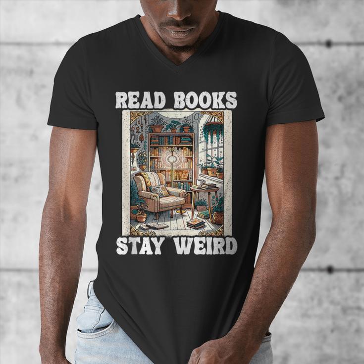 Read Books Stay Weird Book Lover Introvert Book Men's V-Neck T-Shirt