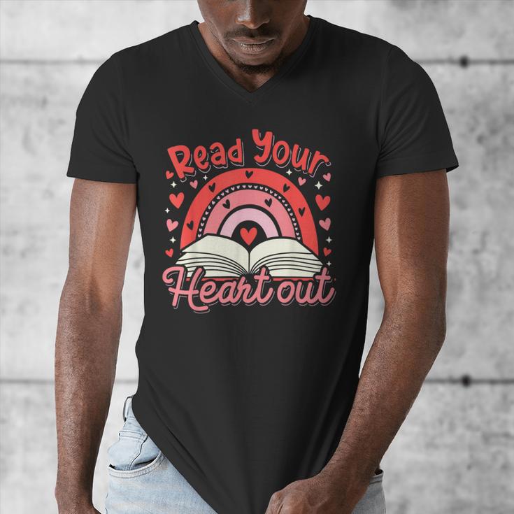 Read Your Heart Out Book Valentines Day Reading Teacher Men's V-Neck T-Shirt