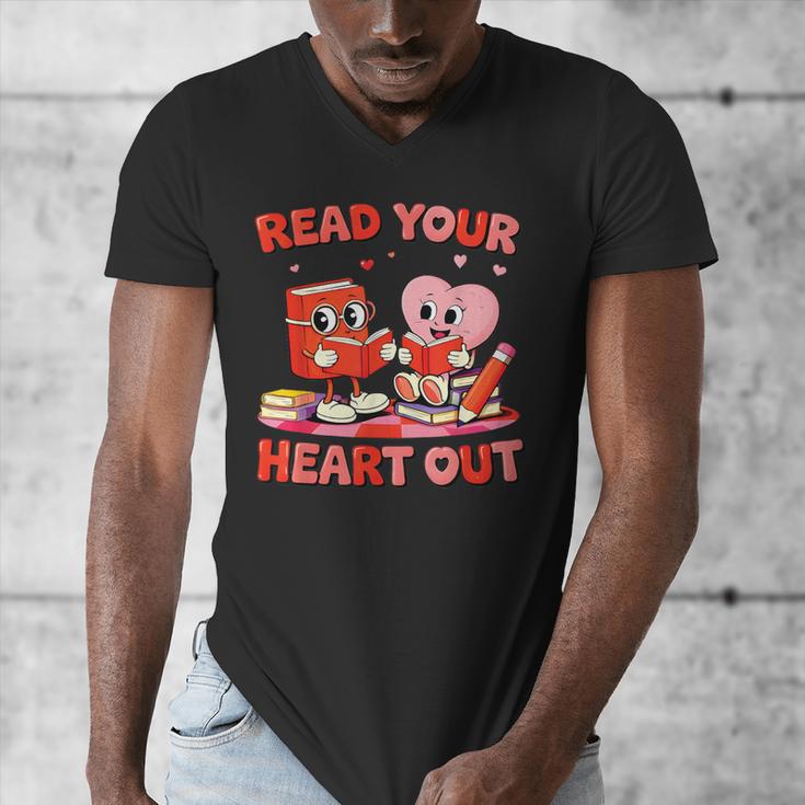 Read Your Heart Out Valentine Reading Book Girl Kid Teacher Men's V-Neck T-Shirt Read Your Heart Out Valentine Reading Book Girl Kid Teacher Men's V-Neck T-Shirt