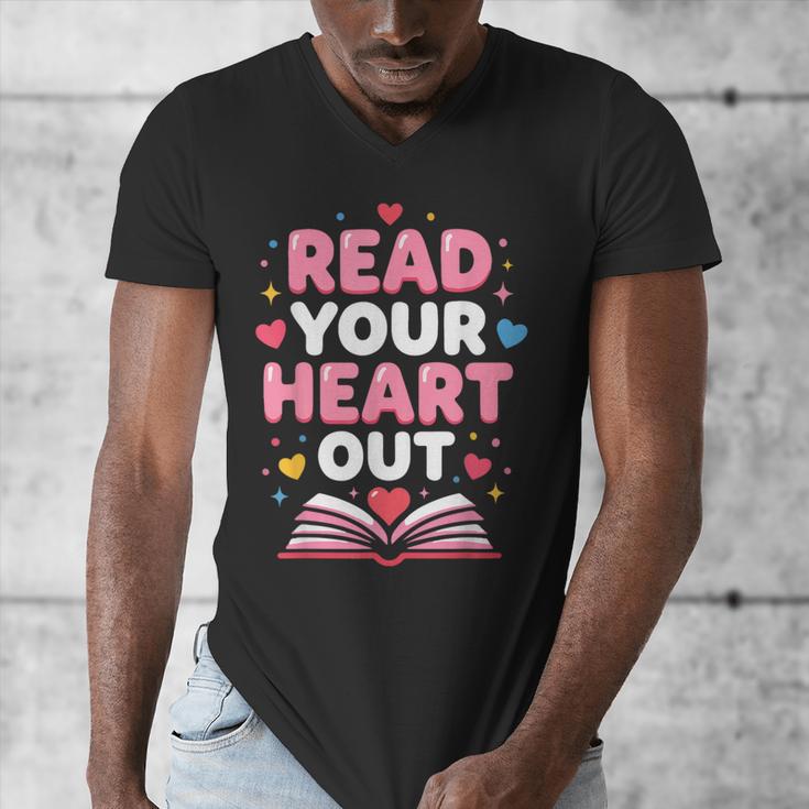 Read Your Heart Out Valentine Reading Book For Kid Teacher Men's V-Neck T-Shirt Read Your Heart Out Valentine Reading Book For Kid Teacher Men's V-Neck T-Shirt