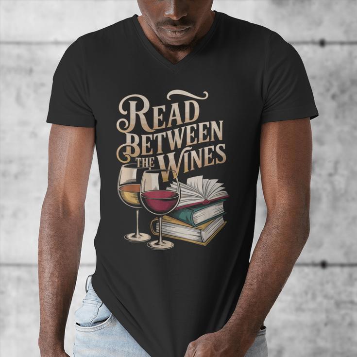 Read Between The Wines Vintage Book Lovers Wine Reading Men's V-Neck T-Shirt