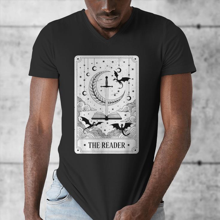 The Reader Tarot Card Bookworm Books Lover Dragon Librarians Men's V-Neck T-Shirt