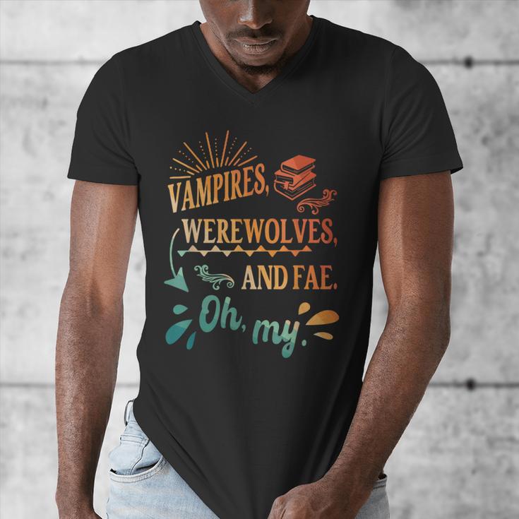 Readers Books Lovers BFF Books Club Paranormal Romance Reading Book Vampires Werewolves & Fae -Adults Short Sleeve Men's V-Neck T-Shirt
