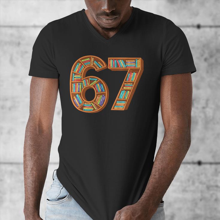 Reading 67 Six Seven Meme Teacher Book Lover Bookshelf Men's V-Neck T-Shirt