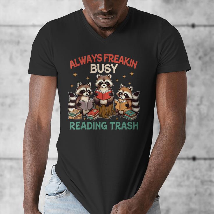 Reading Book Lover Racoon Always Freakin Busy Reading Trash Men's V-Neck T-Shirt