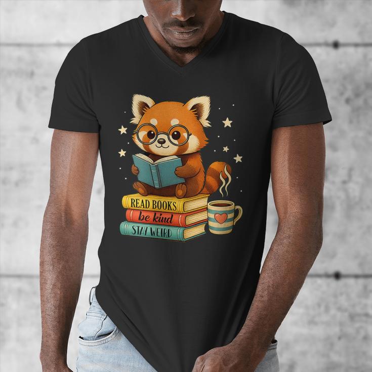Reading Book Lover Red Panda Read Books Be Kind Stays Weird Men's V-Neck T-Shirt Reading Book Lover Red Panda Read Books Be Kind Stays Weird Men's V-Neck T-Shirt