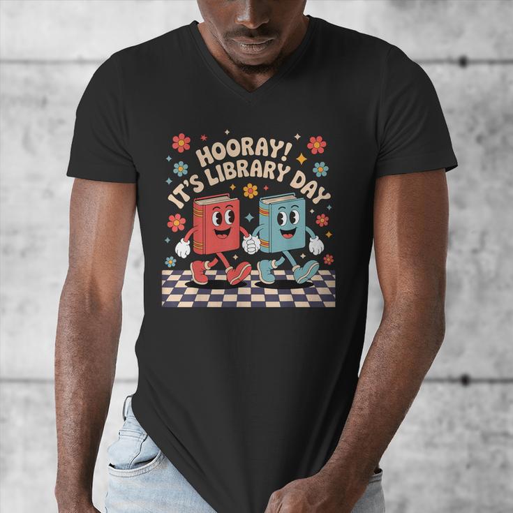 Reading Book Lover School Librarian Hooray It's Library Day Men's V-Neck T-Shirt Reading Book Lover School Librarian Hooray It's Library Day Men's V-Neck T-Shirt