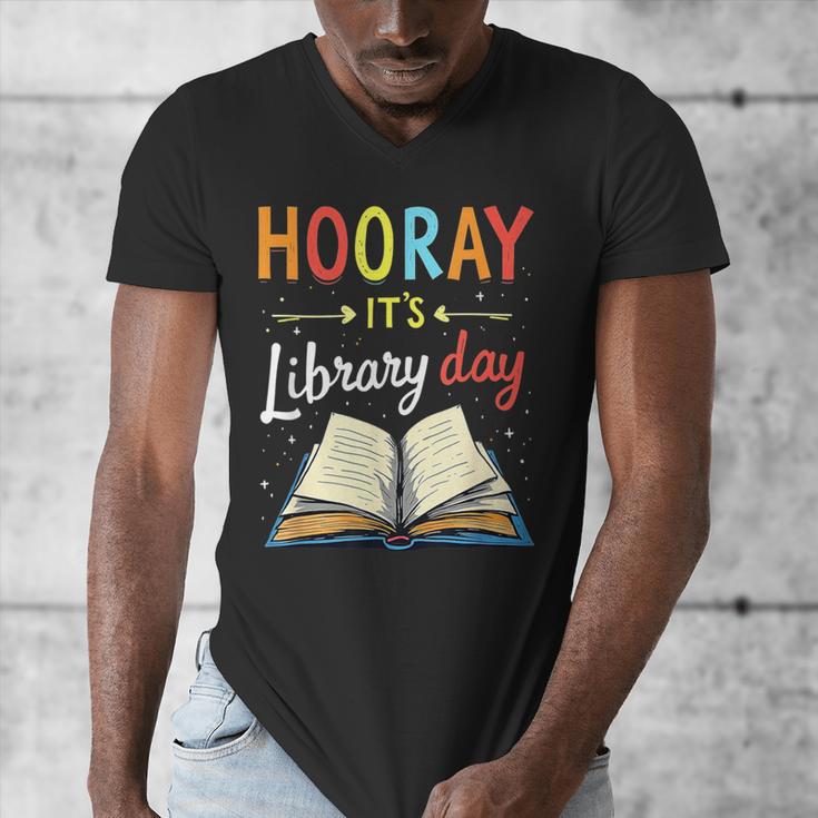Reading Books Bibliophile Hooray It's Library Day Men's V-Neck T-Shirt