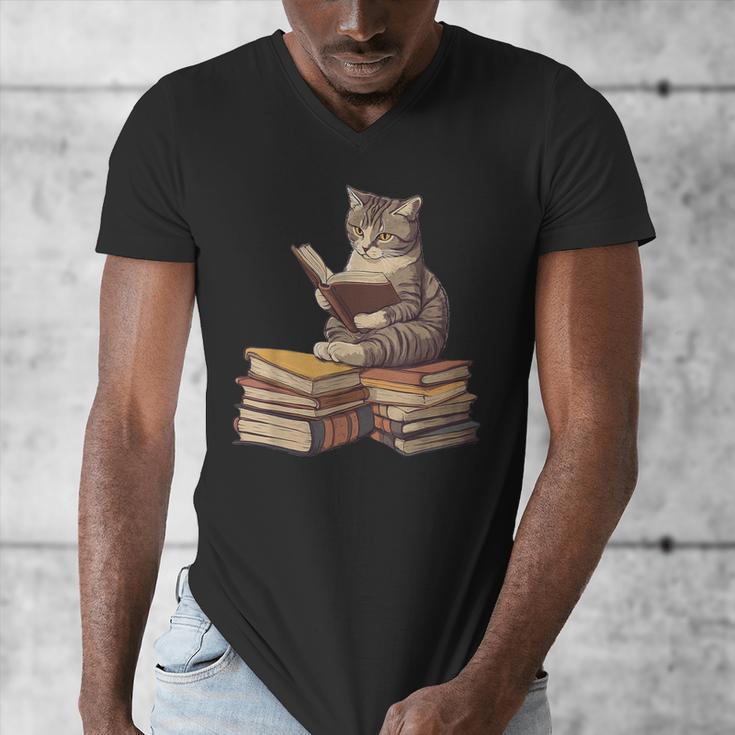 Reading Cat Book Lover Men's V-Neck T-Shirt Reading Cat Book Lover Men's V-Neck T-Shirt