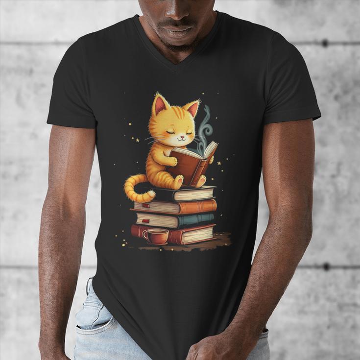 Reading Cat Books Cute Men's V-Neck T-Shirt Reading Cat Books Cute Men's V-Neck T-Shirt