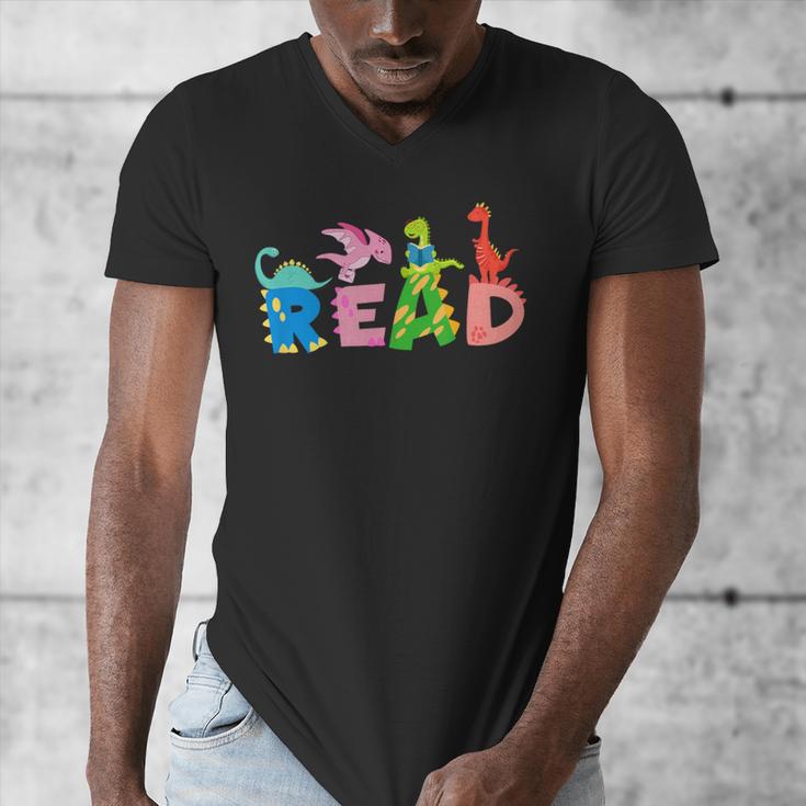 Reading DinosaurRex Dino Book Lover Men's V-Neck T-Shirt