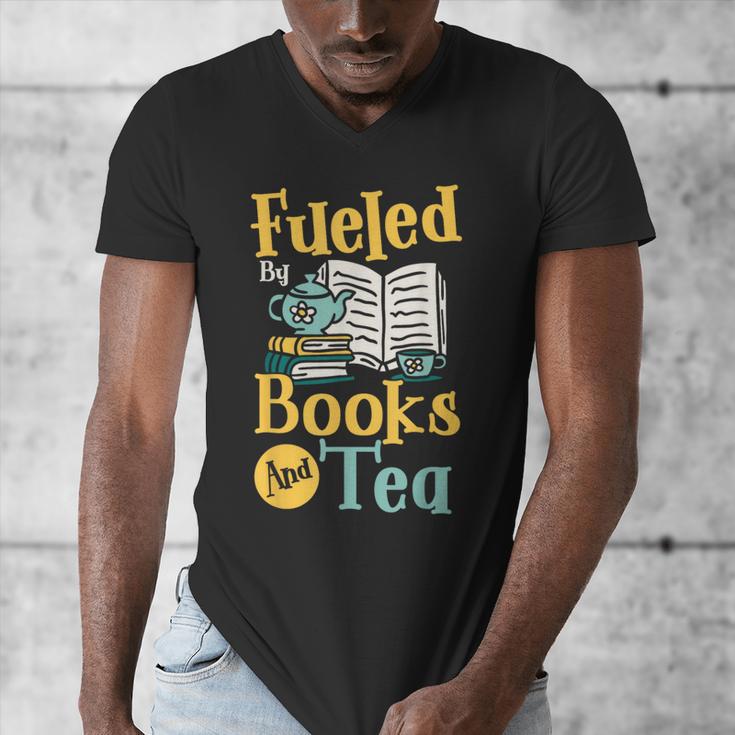 Reading Hobby Bookshelves Library Fueled By Books And Tea Men's V-Neck T-Shirt