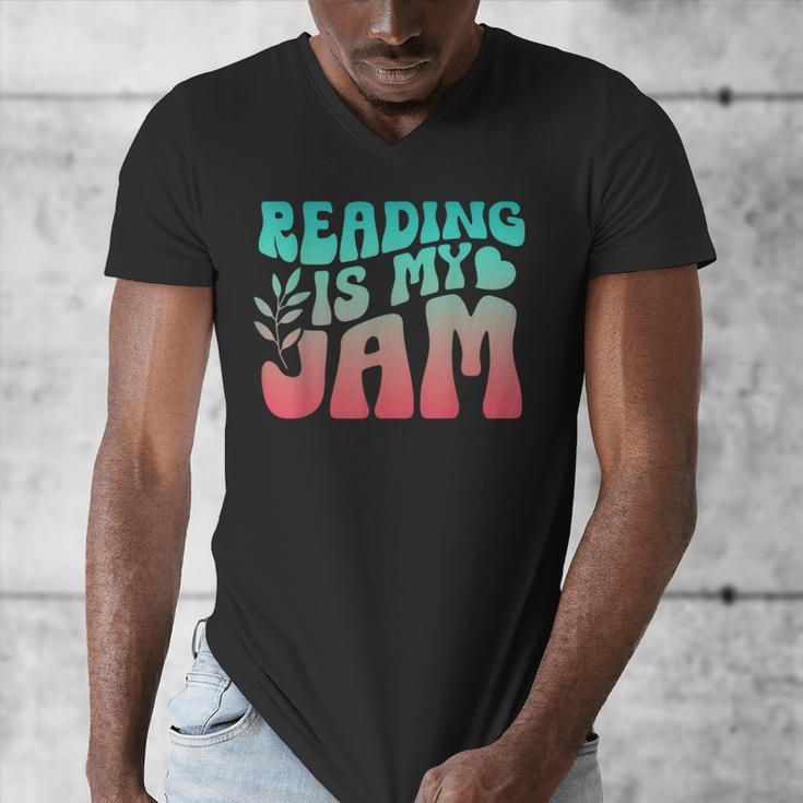 Reading Is My Jam Book Lover Bookworm Teacher Library Reader Men's V-Neck T-Shirt Reading Is My Jam Book Lover Bookworm Teacher Library Reader Men's V-Neck T-Shirt