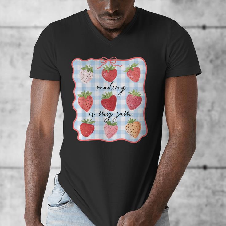 Reading Is My Jam Preppy Stawberry Bookworm Book Lover Nerd Men's V-Neck T-Shirt Reading Is My Jam Preppy Stawberry Bookworm Book Lover Nerd Men's V-Neck T-Shirt