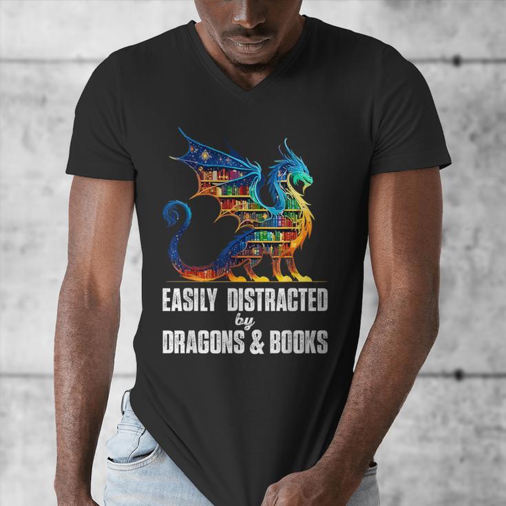 Reading Lover Easily Distracted By Dragons And Books Dragon Men's V-Neck T-Shirt