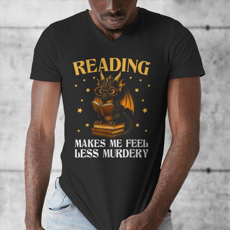 Reading Makes Me Feel Less Murdery Book Dragon Men's V-Neck T-Shirt