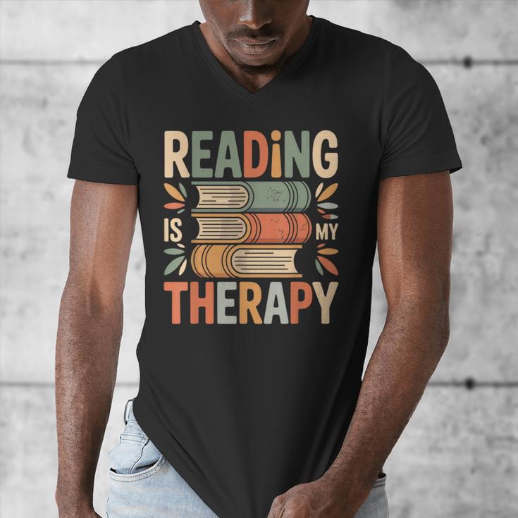 Reading Is My Therapy Book Lover Men's V-Neck T-Shirt