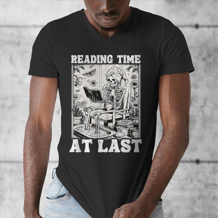 Reading Time At Last Book Lover Introvert Skeleton Reading Men's V-Neck T-Shirt Reading Time At Last Book Lover Introvert Skeleton Reading Men's V-Neck T-Shirt