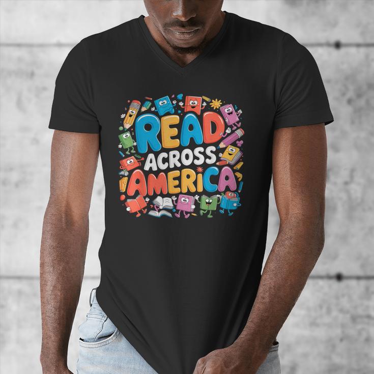 Reads Across Tee America Books Reader Reading Teacher Men's V-Neck T-Shirt