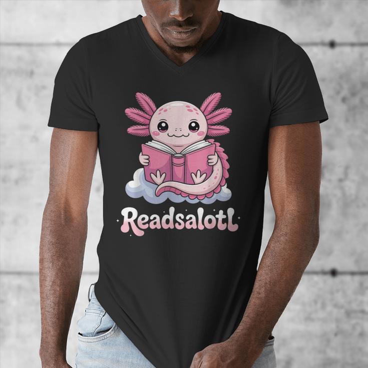 Readsalotl Axolotl Reading Cute Book Lover Bookworm Men's V-Neck T-Shirt