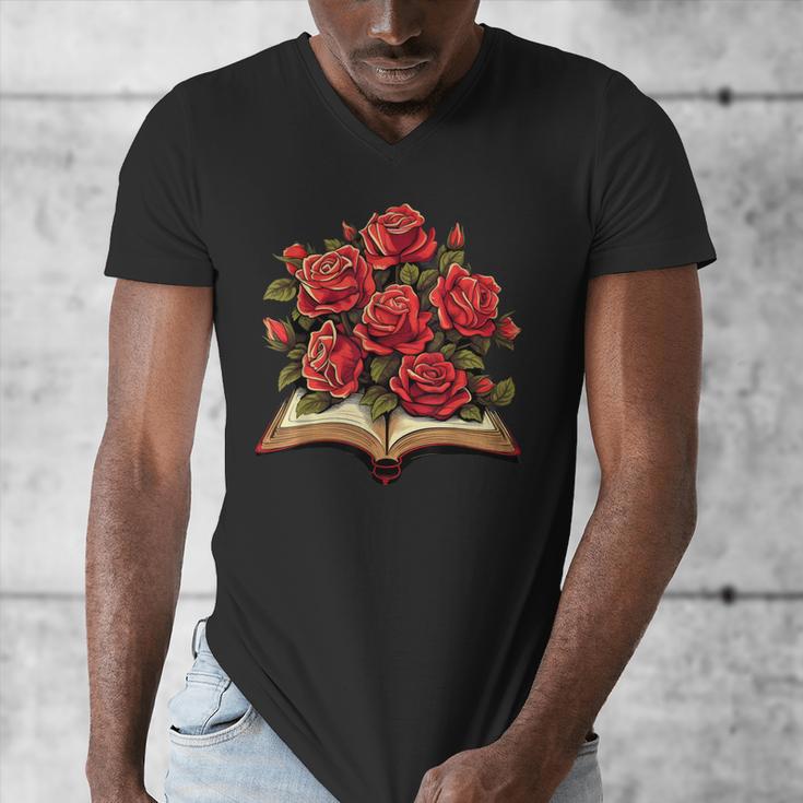 Red Roses Flowers Book Floral Men's V-Neck T-Shirt