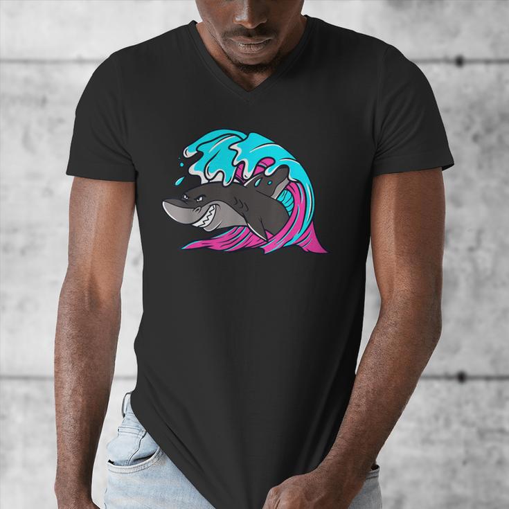 Retro 80s Shark Whale Diving Nostalgia Shark Party Men's V-Neck T-Shirt Retro 80s Shark Whale Diving Nostalgia Shark Party Men's V-Neck T-Shirt