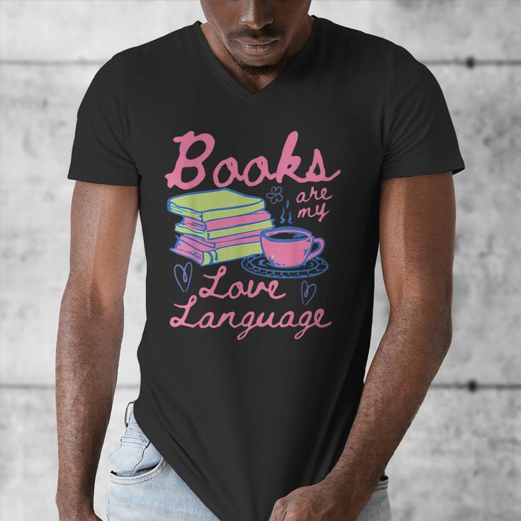 Retro Books Are My Love Language Valentine Book Lovers Men's V-Neck T-Shirt Retro Books Are My Love Language Valentine Book Lovers Men's V-Neck T-Shirt