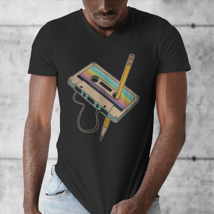 Retro Cassette And Pencil 80s 90s Nostalgia Music Lover Men's V-Neck T-Shirt
