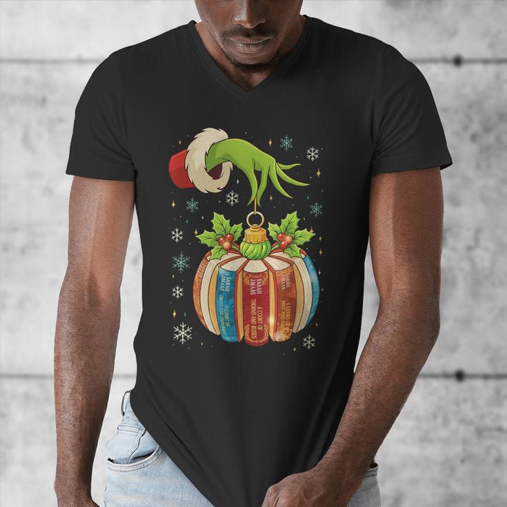 Retro Christmas Ornament Book Christmas Teacher Librarian Men's V-Neck T-Shirt