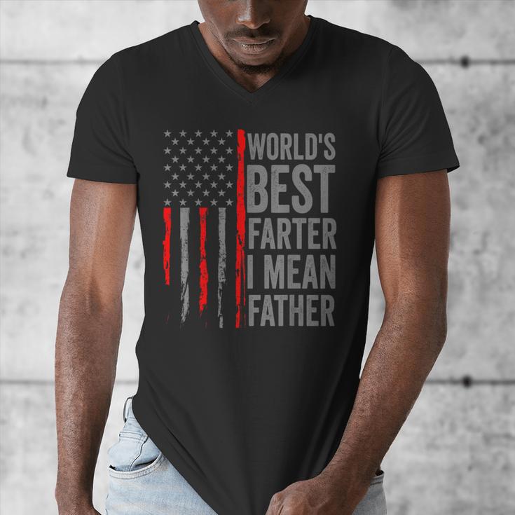 Retro Dad World's Best Farter I Mean Father Vintage Flag Usa Men's V-Neck T-Shirt