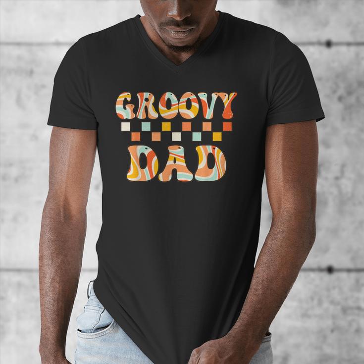 Retro Groovy Dad Matching Family 1st Birthday Party Men's V-Neck T-Shirt