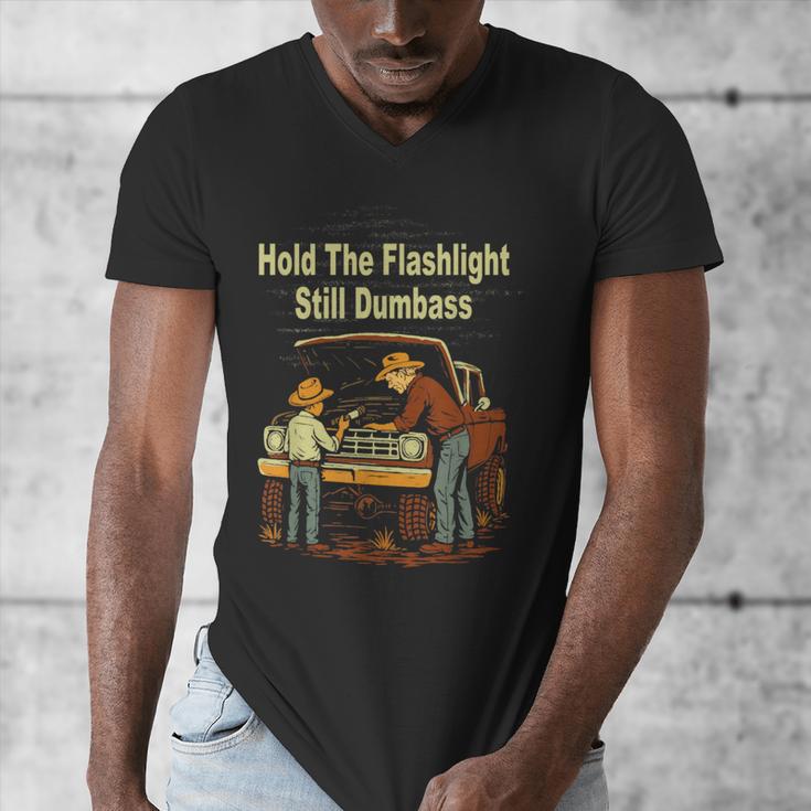 Retro Hold The Flashlight Still Dumbass Car Fixing Dad Son Men's V-Neck T-Shirt Retro Hold The Flashlight Still Dumbass Car Fixing Dad Son Men's V-Neck T-Shirt