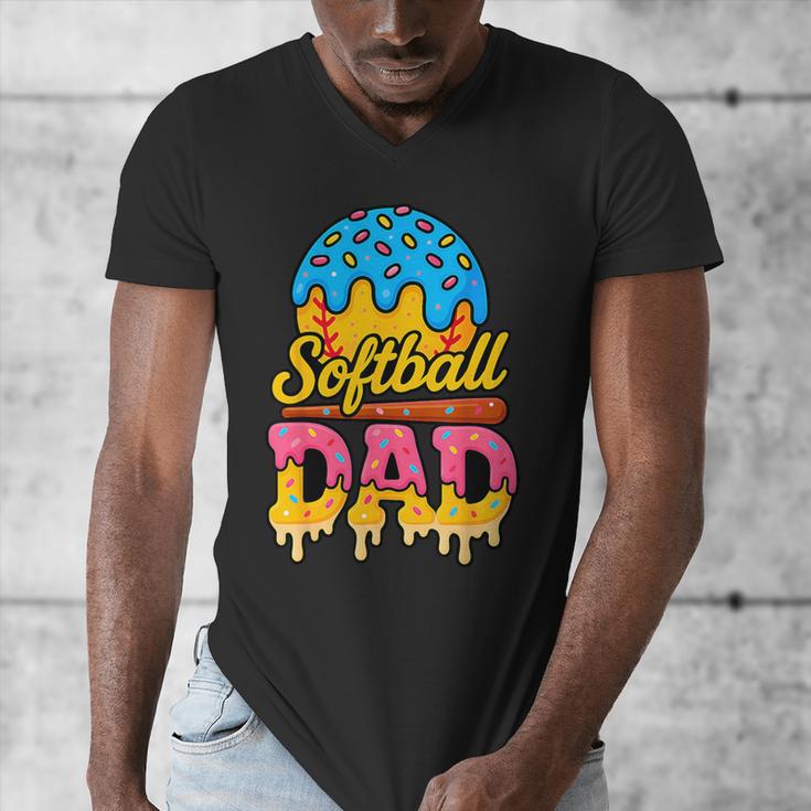 Retro Ice Cream Drip Softball Dad Game Day Dad Father's Day Men's V-Neck T-Shirt
