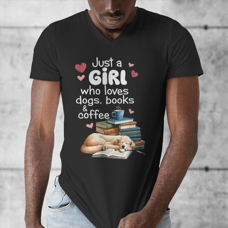 Retro Just A Girl Who Love Dogs Books And Coffee Bookworm Men's V-Neck T-Shirt