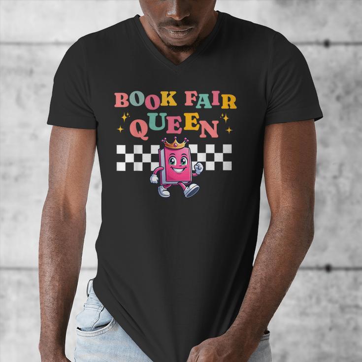 Retro Library Book Fair Queen School Reading Girls Women's Men's V-Neck T-Shirt