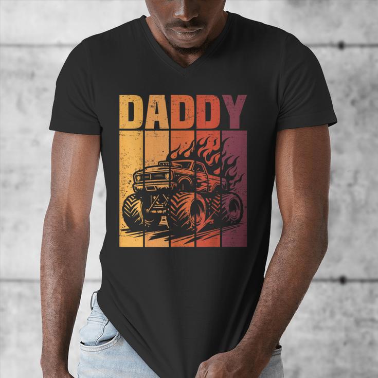 Retro Monster Truck Daddy Matching Family Birthday Party Men's V-Neck T-Shirt