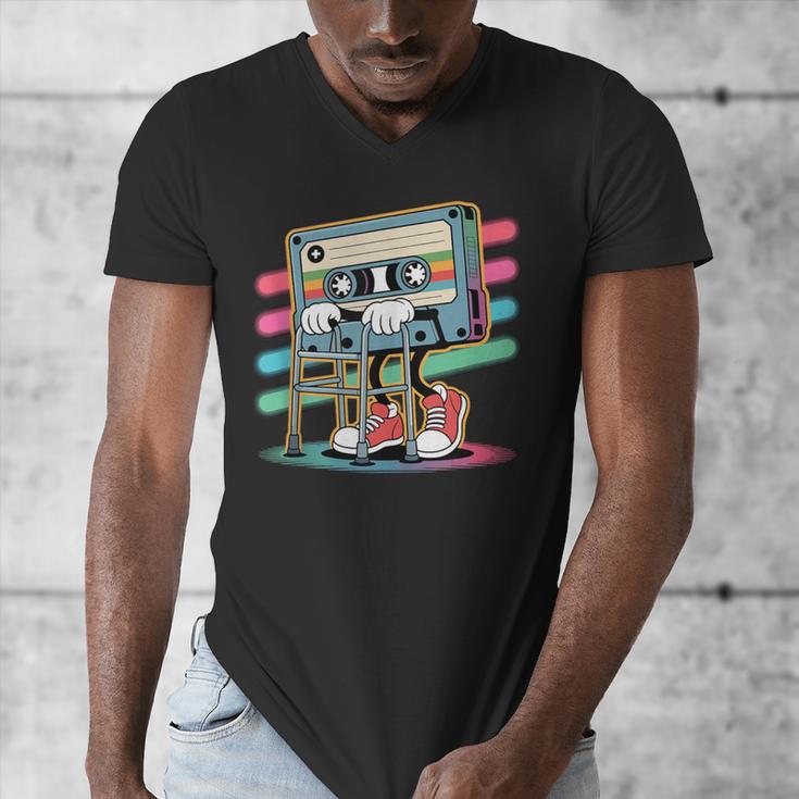 Retro Old Cassette Tape Cartoon With Walker Nostalgia Men's V-Neck T-Shirt