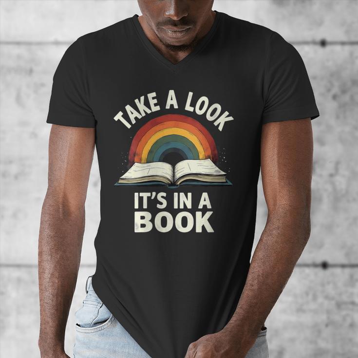 Retro Rainbow Take A Look It's In A Book Reading Men's V-Neck T-Shirt Retro Rainbow Take A Look It's In A Book Reading Men's V-Neck T-Shirt