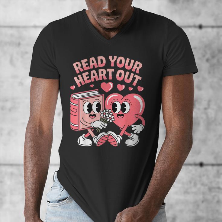Retro Read Your Heart Out Valentine's Day Teacher Book Lover Men's V-Neck T-Shirt Retro Read Your Heart Out Valentine's Day Teacher Book Lover Men's V-Neck T-Shirt